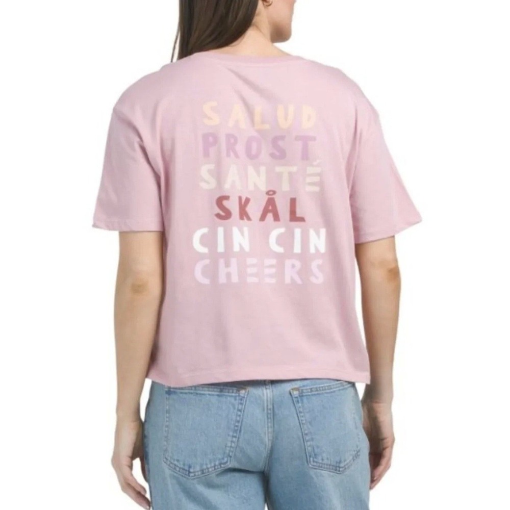 NEW Three Dots Cheers Ariel Tee Rose Pink Graphic T-Shirt‎ Small